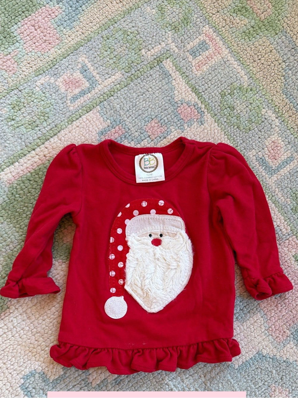 BB Basics Red Santa Appliqué Long-Sleeve Top for Kids